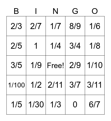 Equivalent Fractions Bingo2 Bingo Card