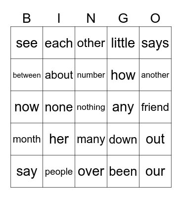 1st Grade Trick Words 3 Bingo Card