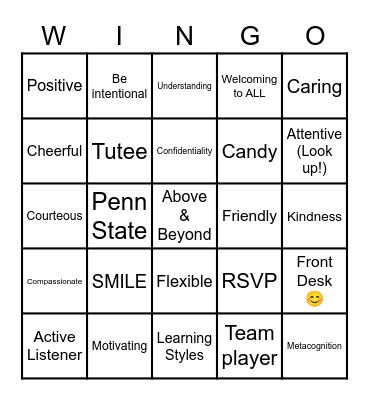 Nittany Success Center Bingo Card