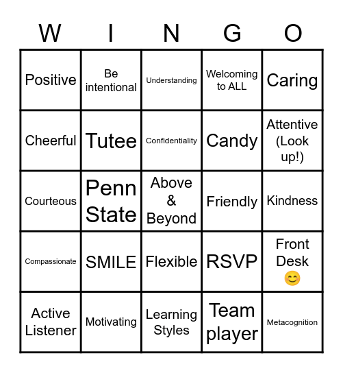 Nittany Success Center Bingo Card