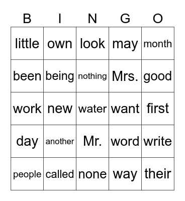 1st Grade Trick Words 4 Bingo Card