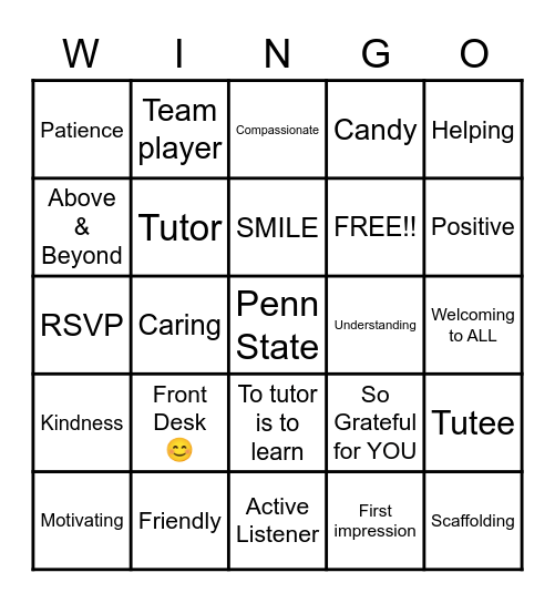 Nittany Success Center Bingo Card