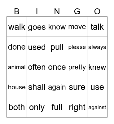 2nd Grade Trick Words 1 Bingo Card