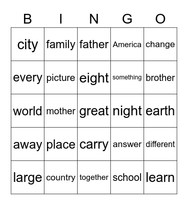 2nd Grade Trick Words 2 Bingo Card