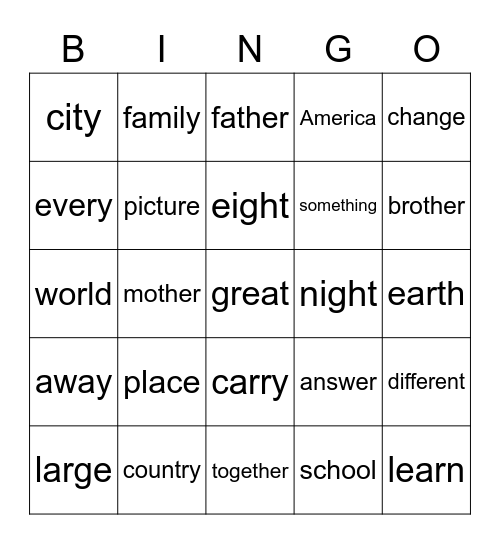 2nd Grade Trick Words 2 Bingo Card
