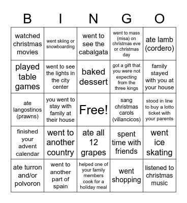 Holiday Bingo Card