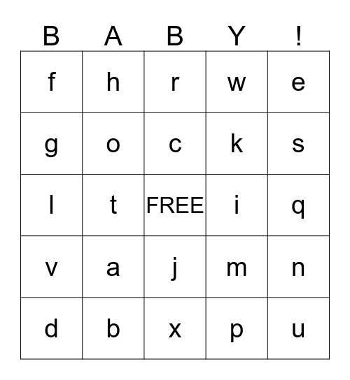 Amanda's Baby Shower BINGO Card