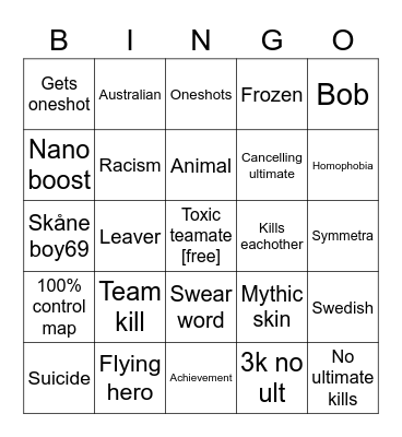 Overwatch match Bingo Card