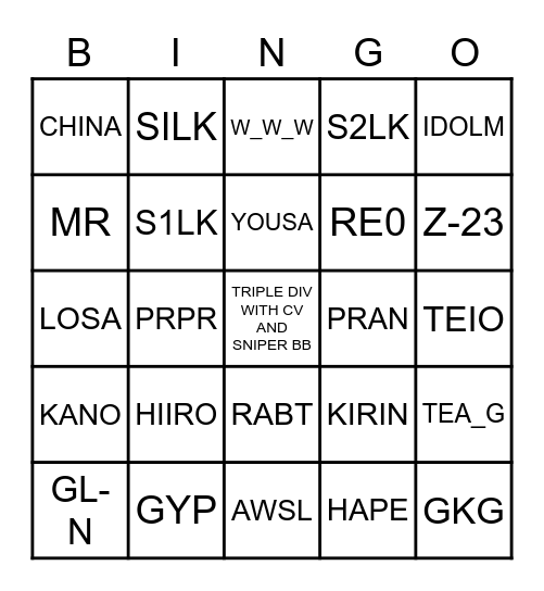 Bing Chilling Bingo Card