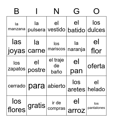 Shopping+Community Vocabulary! Bingo Card