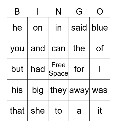 Ball Words Bingo Card