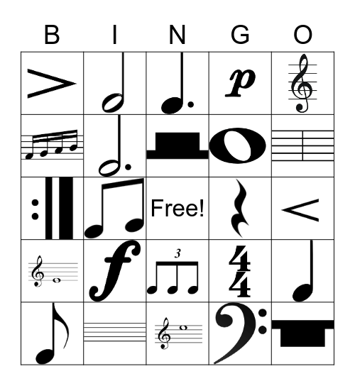 Musical Symbols Bingo Card
