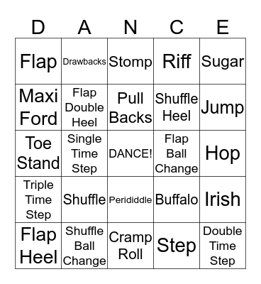 Tap Dance Bingo Card