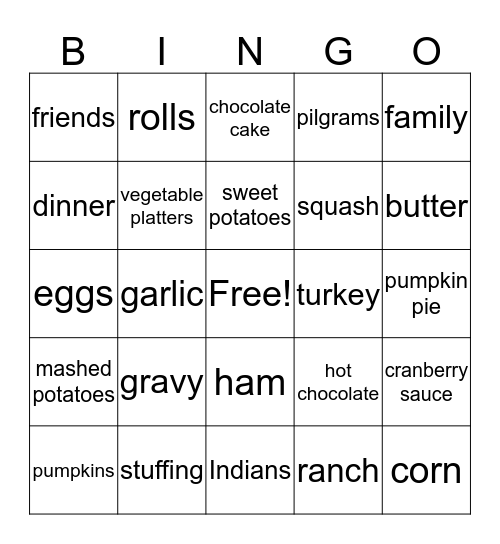 Thanksgiving Bingo! Bingo Card