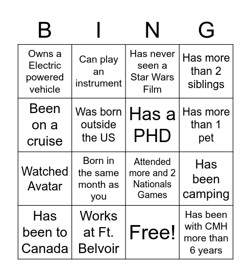 New Year Potluck Bingo Card