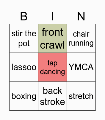 Fitness Bingo Card