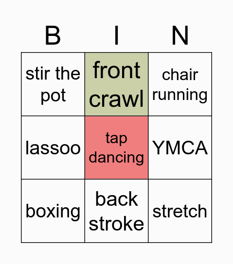 Fitness Bingo Card