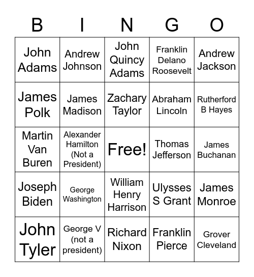President Bingo with a few extra people Bingo Card