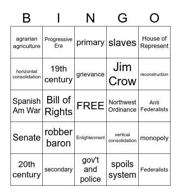 U.S. Midterm Review Bingo Card