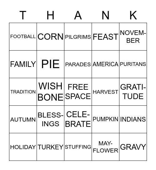 THANKSGIVING BINGO Card