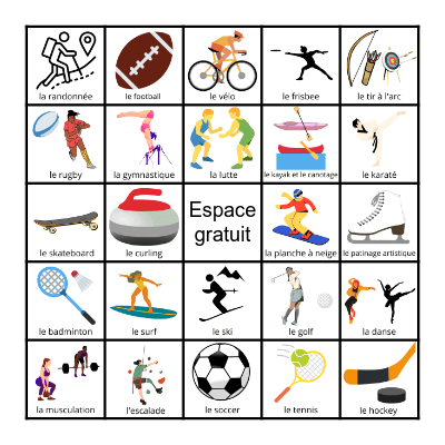 Les sports - mots et images Bingo Card