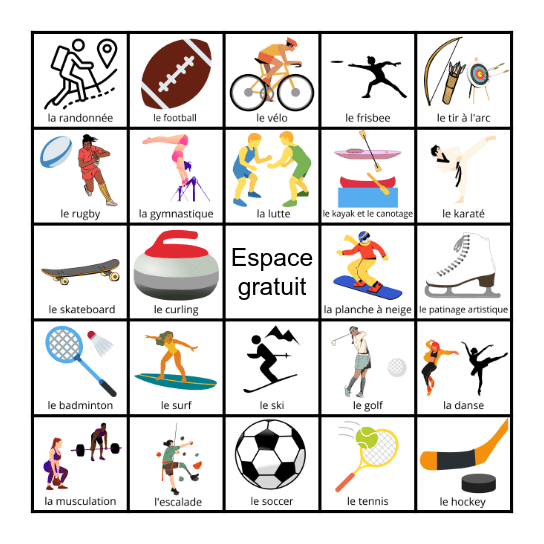 Les sports - mots et images Bingo Card