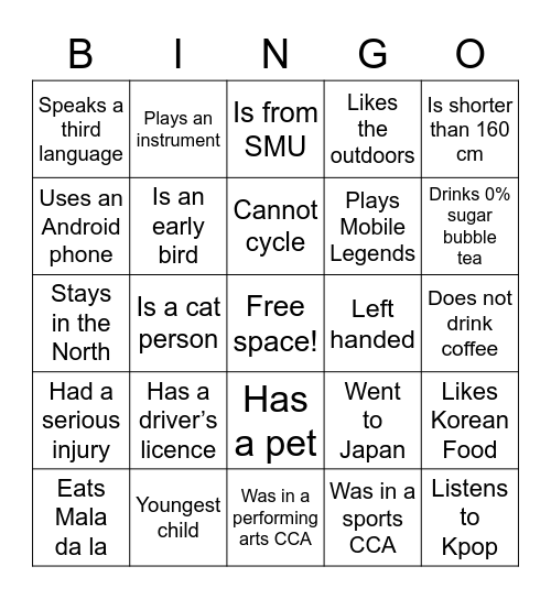 Mentors' Bonding! Bingo Card