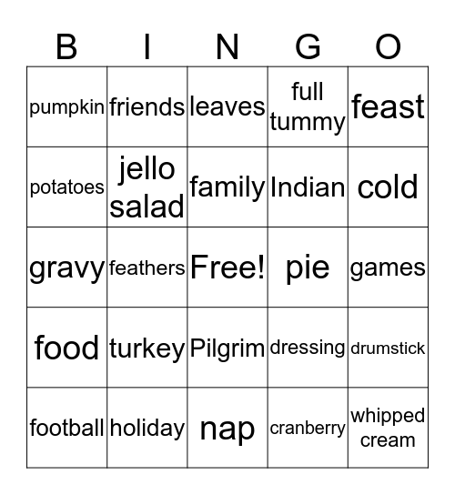 THANKSGIVING Bingo Card