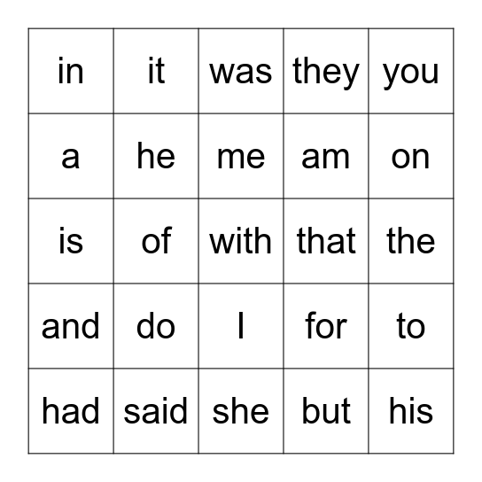 Spelling Test Review Bingo Card