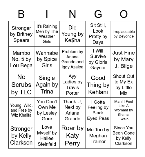 SINGLE'S NIGHT MUSIC BINGO! Bingo Card