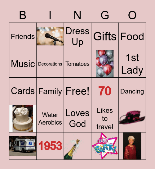 Doris' 70th Birthday Party Bingo Card