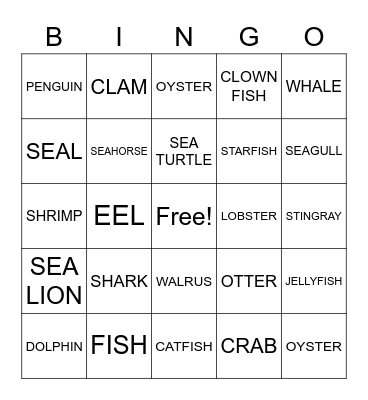 WATER ANIMALS Bingo Card