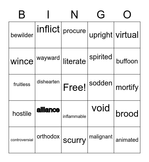 Unit 4 Vocabulary Bingo Card