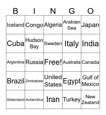 Robinson Latitude and Longitude Bingo Card