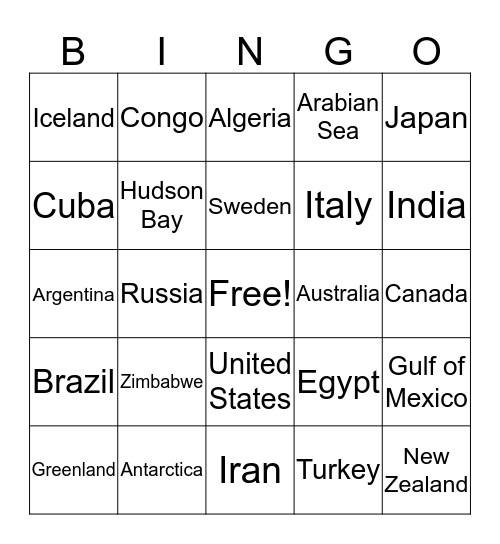 Robinson Latitude and Longitude Bingo Card