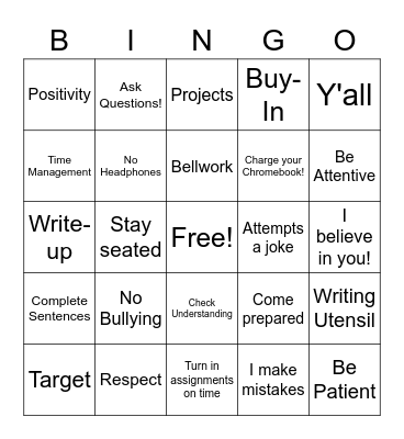 Bridges' Second Semester Talk Bingo Card
