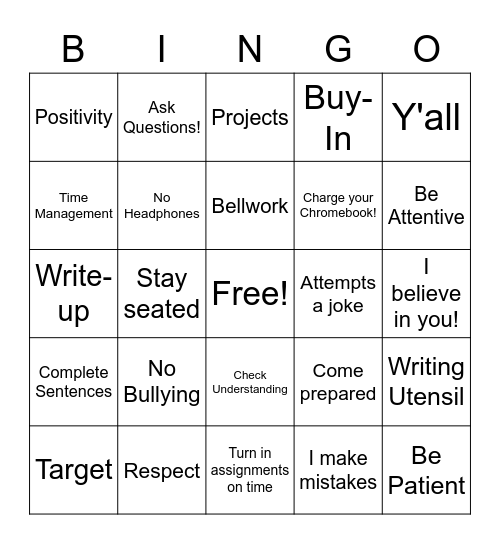 Bridges' Second Semester Talk Bingo Card