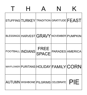 THANKSGIVING Bingo Card