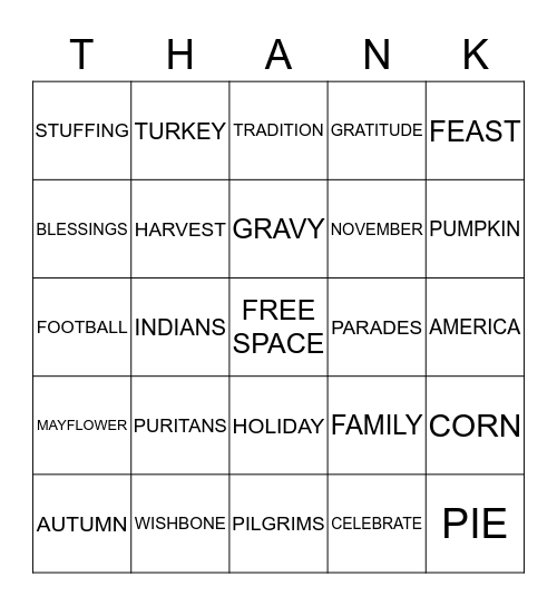 THANKSGIVING Bingo Card