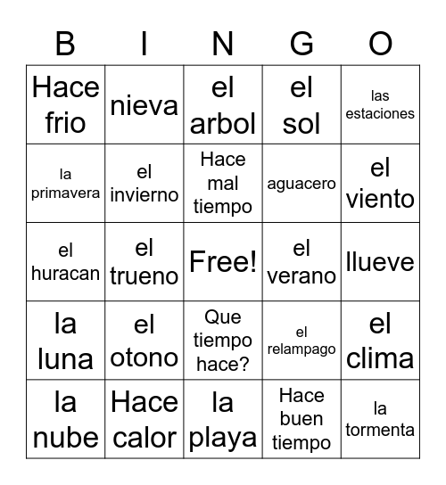 QUE TIEMPO HACE? Bingo Card