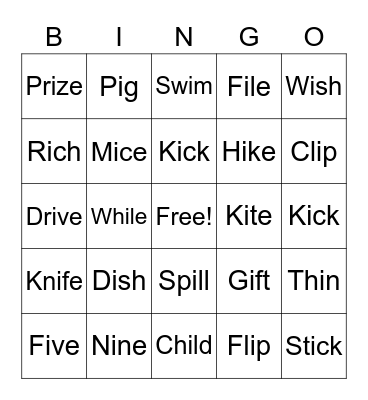 Short & Long I Words Bingo Card