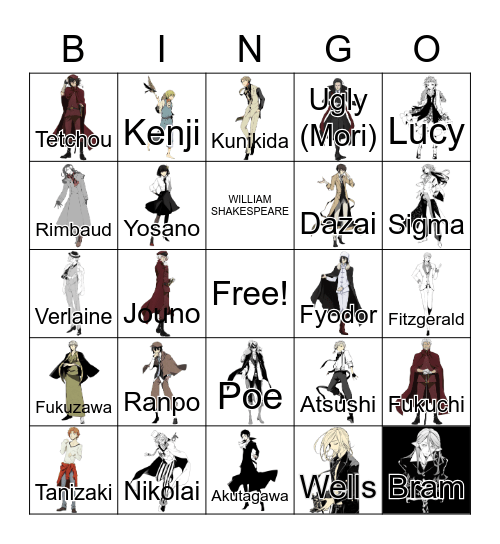 Bungou Stray Dogs Bingo Card