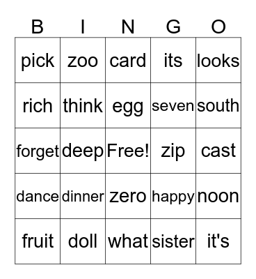 Spelling Practice 13 Bingo Card