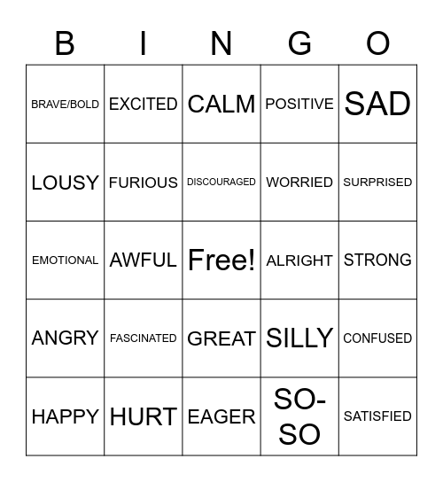 ALL ABOUT FEELINGS Bingo Card