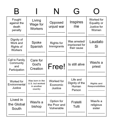 Social Justice Heroes Bingo Card