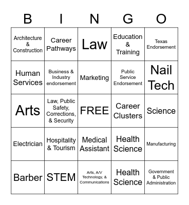 Career Cluster Bingo Card