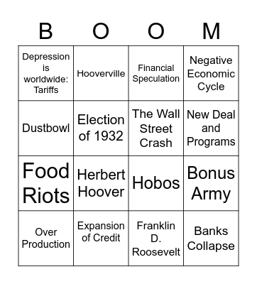 The Great Depression Bingo Card
