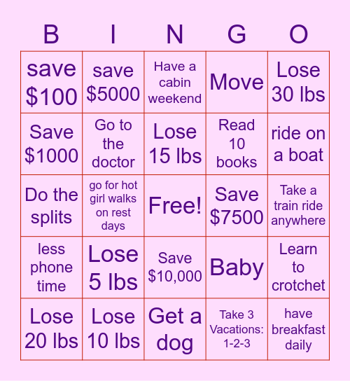 2023 Goals Bingo Card Bingo Card