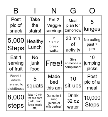 Fitness Bingo Card
