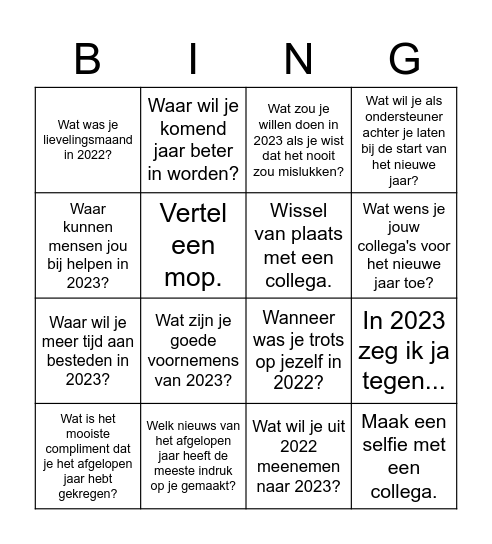 Nieuwjaarsbingo 2023 Bingo Card